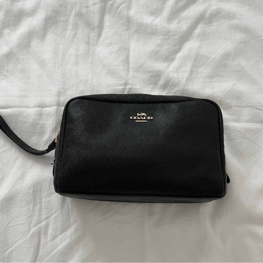 Coach Black Leather Cosmetic Bag